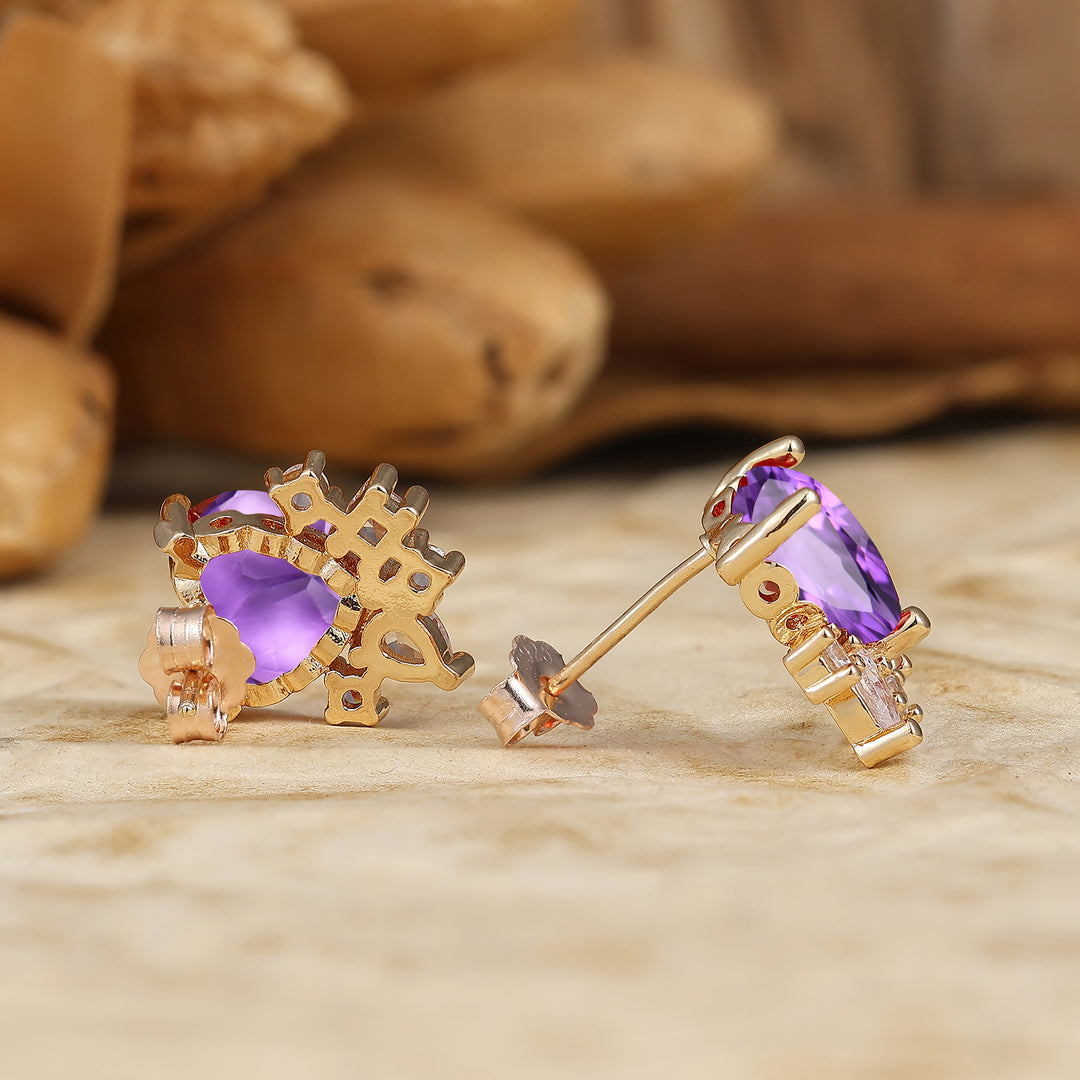 Heart Cut Natural Amethyst Stud Earrings Purple Gemstone Women Birthday Gift -  Esdomera.com