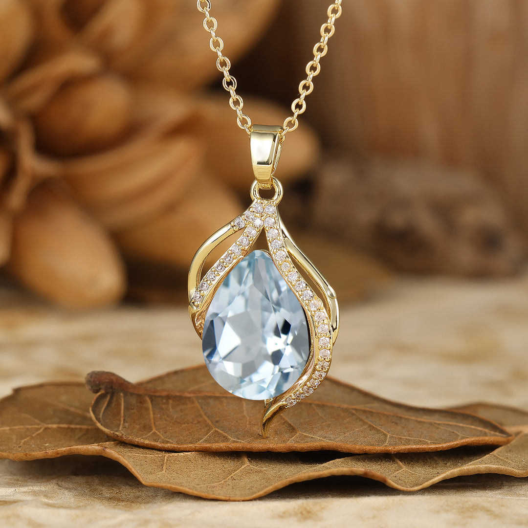 Colgante de Ágata Musgo en Corte Pera en Oro Amarillo Macizo 18K/14K Collar con Colgante en Forma de Gota