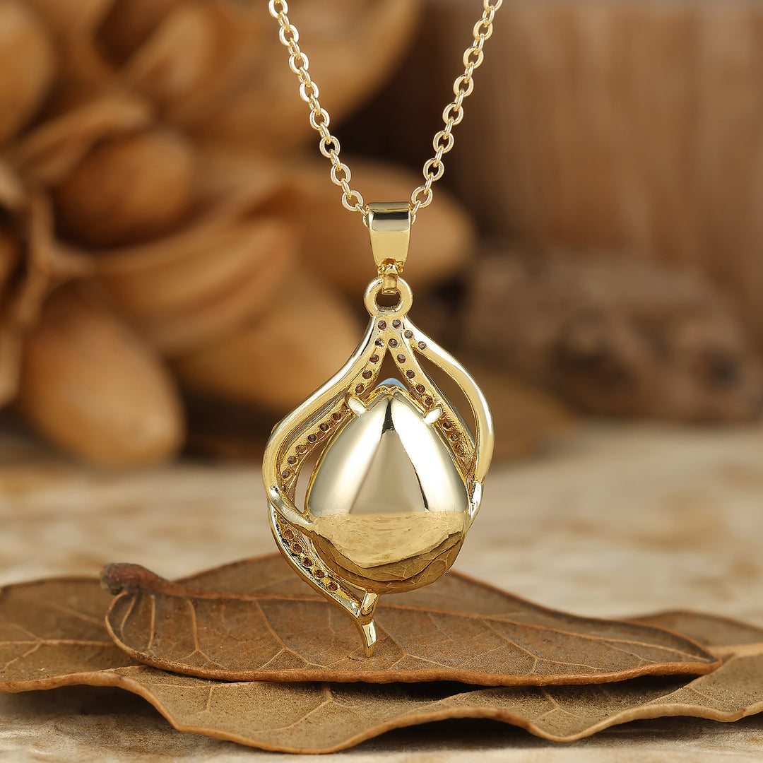 Colgante de Ágata Musgo en Corte Pera en Oro Amarillo Macizo 18K/14K Collar con Colgante en Forma de Gota