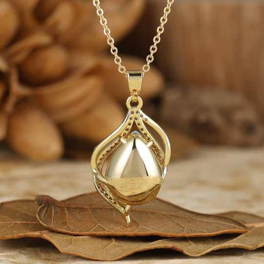 Colgante de Ágata Musgo en Corte Pera en Oro Amarillo Macizo 18K/14K Collar con Colgante en Forma de Gota