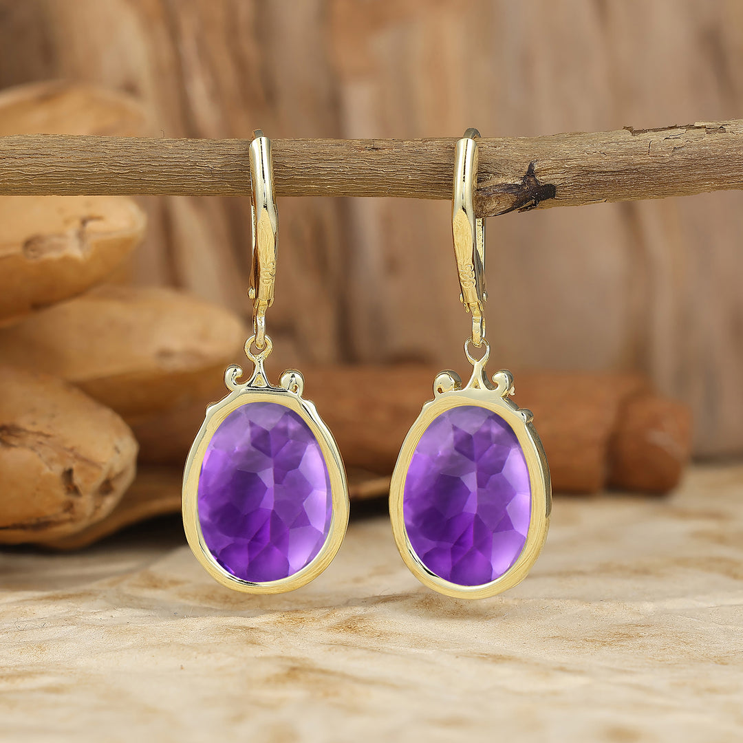 Baroque Egg Shaped Pear Amethyst Lever Back Drop Earrings Elegant Wedding Earrings For Women