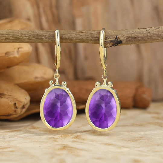 Baroque Egg Shaped Pear Amethyst Lever Back Drop Earrings Elegant Wedding Earrings For Women