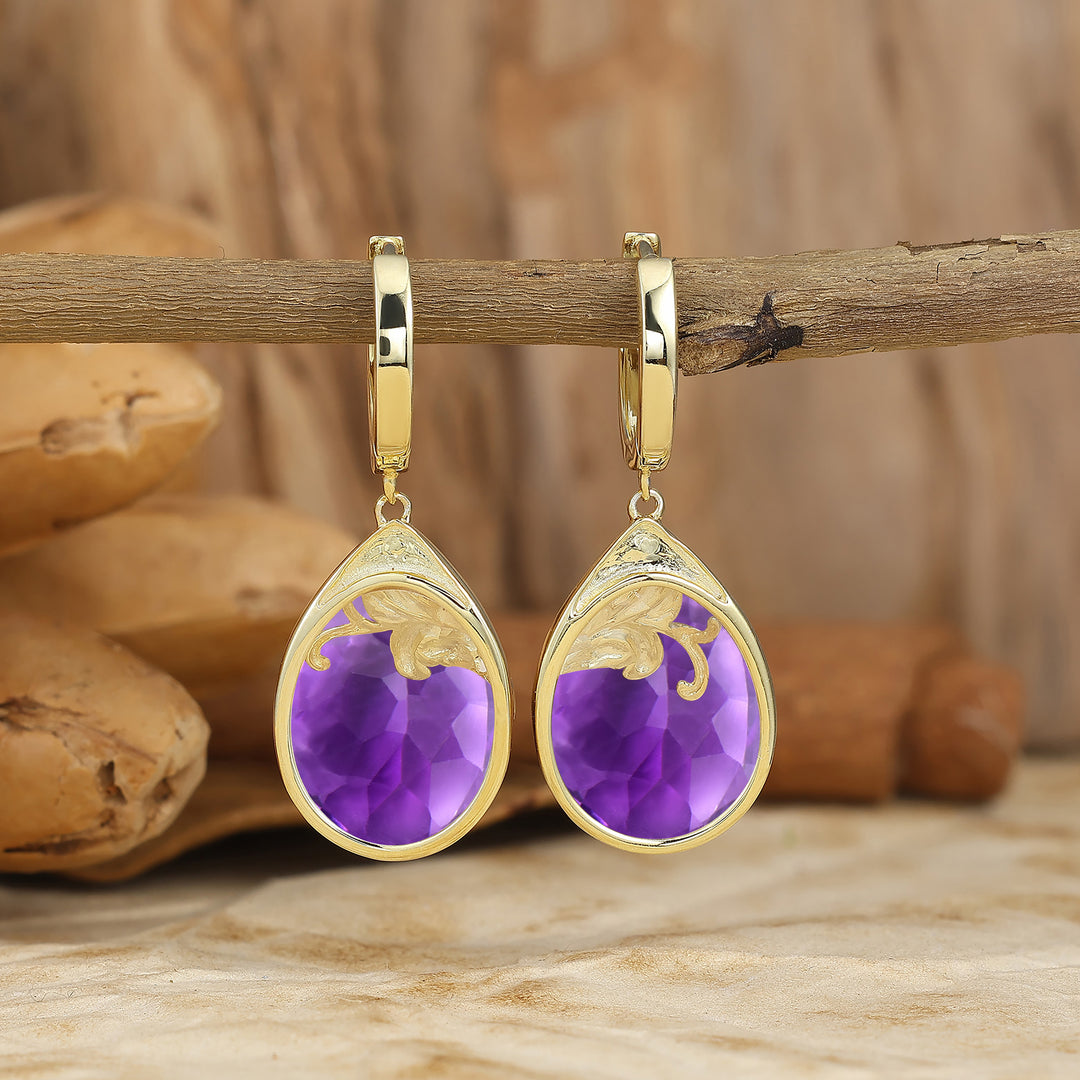 Rococo Egg Teardrop Amethyst Acanthus Hoop Drop Earrings Romantic Statement Earrings For Her