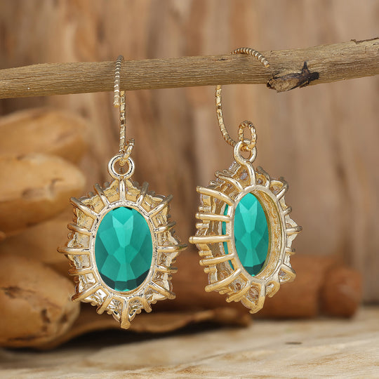 Art Deco Oval Emerald Hook Earrings Halo Setting Dangle Earring May Birthstone Earrings Gift For Her -  Esdomera.com