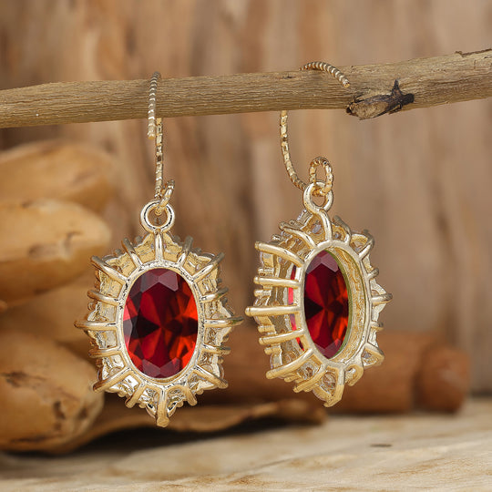 Romantic Oval Ruby Halo Drop Earrings Handmade Solid Gold Hook Earrings For Her -  Esdomera.com