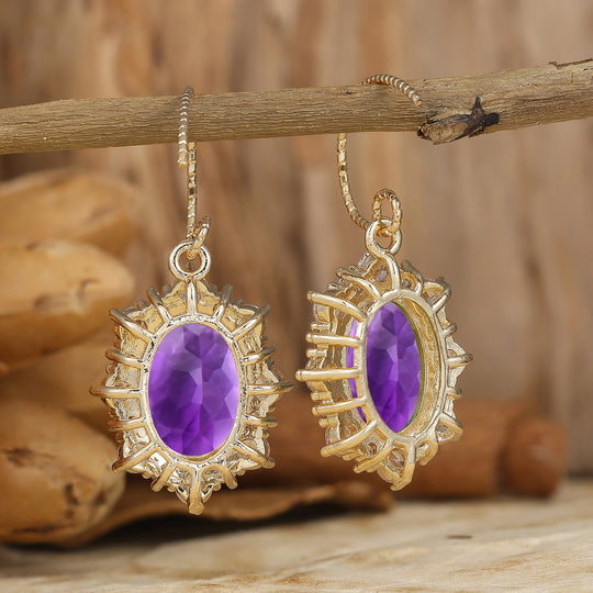Unique Oval Amethyst Dangle Earrings 14K Gold February Birthstone Women Hook Earrings -  Esdomera.com