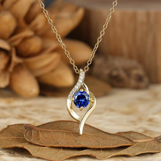 Elegant Round Blue Sapphire Pendant September Birthstone Necklace For Her