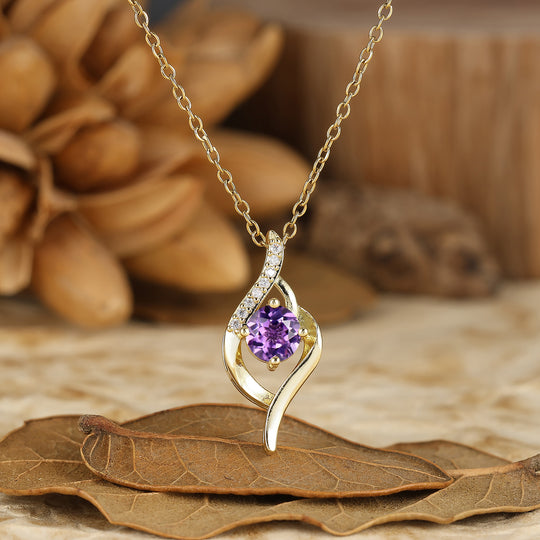 Delicate Round Cut Natural Moss Agate Twist Pendant Necklace 14K Gold Neckalce