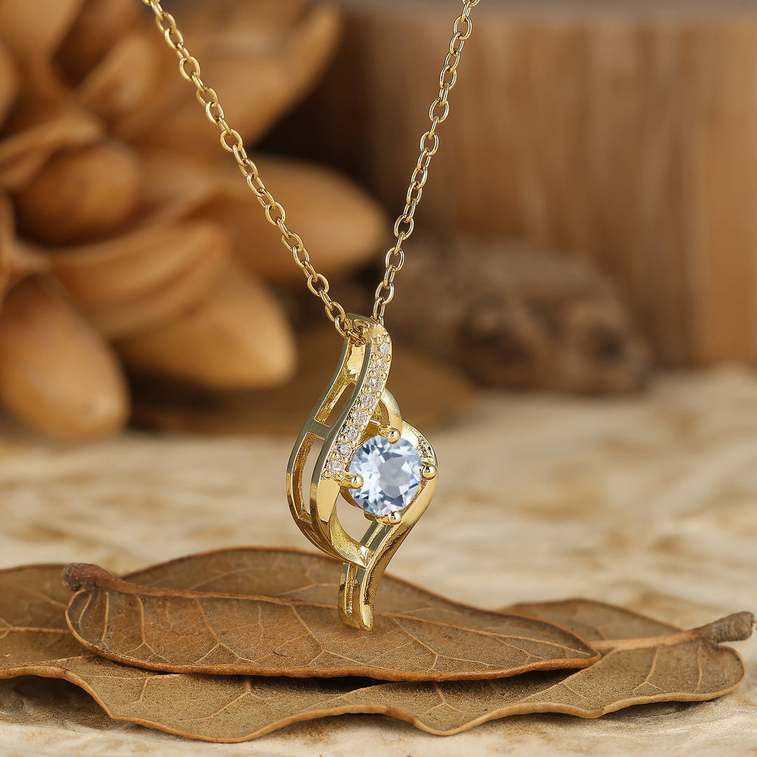 Delicate Round Cut Natural Moss Agate Twist Pendant Necklace 14K Gold Neckalce