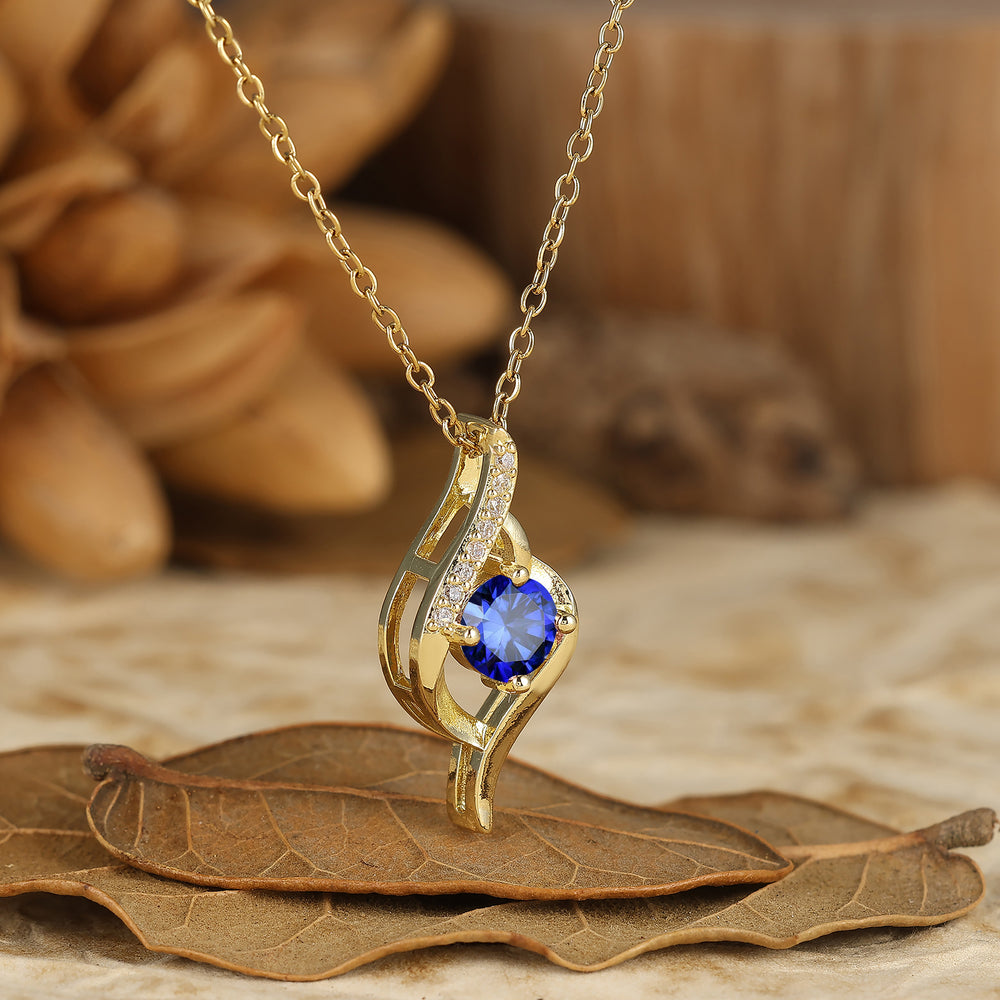 Elegant Round Blue Sapphire Pendant September Birthstone Necklace For Her
