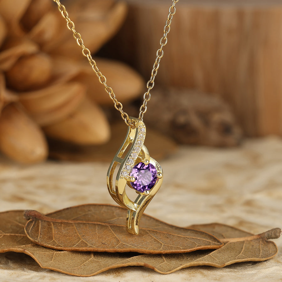 Delikate runde natürliche Amethyst-Twist-Anhänger-Halskette S925 Gold Halskette