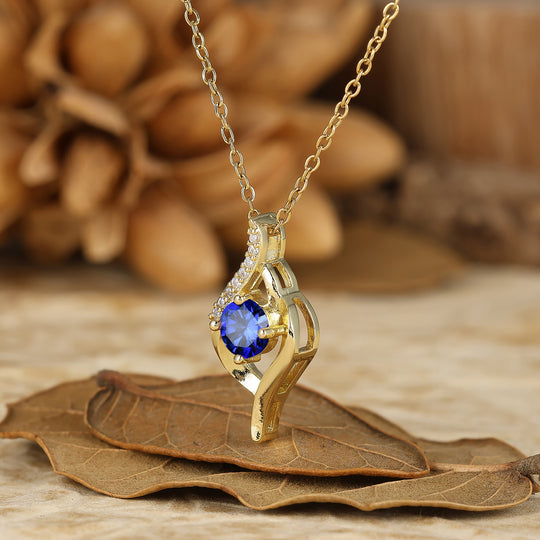 Elegant Round Blue Sapphire Pendant September Birthstone Necklace For Her