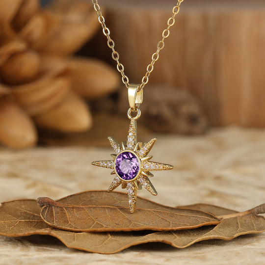 Delicado collar con colgante de estrella de ágata musgosa natural de corte redondo y 14K de oro para mujer