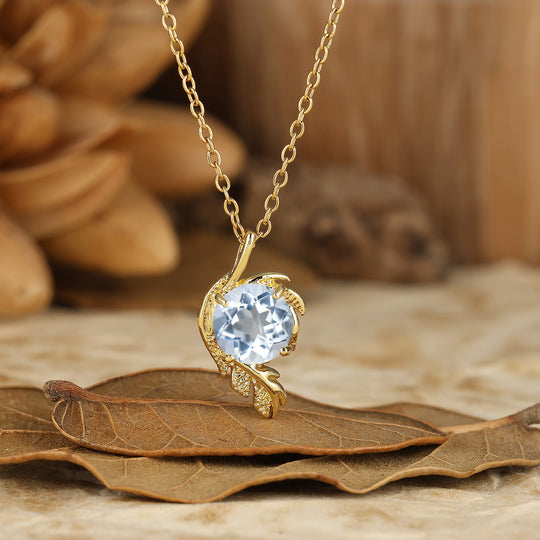 Nature-inspirierte runde natürliche Amethyst-Solitär-Blattwickel-Anhänger-Halskette 14K Gold Halskette für Damen