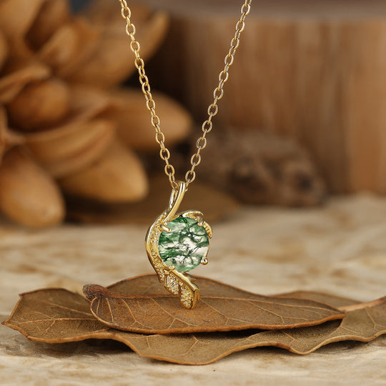 Nature-inspirierte runde natürliche Amethyst-Solitär-Blattwickel-Anhänger-Halskette 14K Gold Halskette für Damen