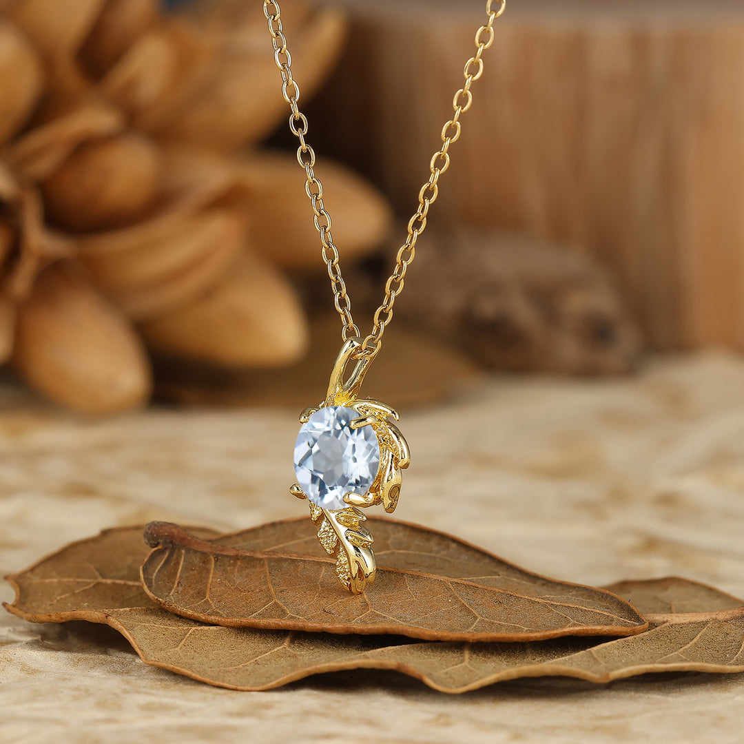 Nature-inspirierte runde natürliche Amethyst-Solitär-Blattwickel-Anhänger-Halskette 14K Gold Halskette für Damen