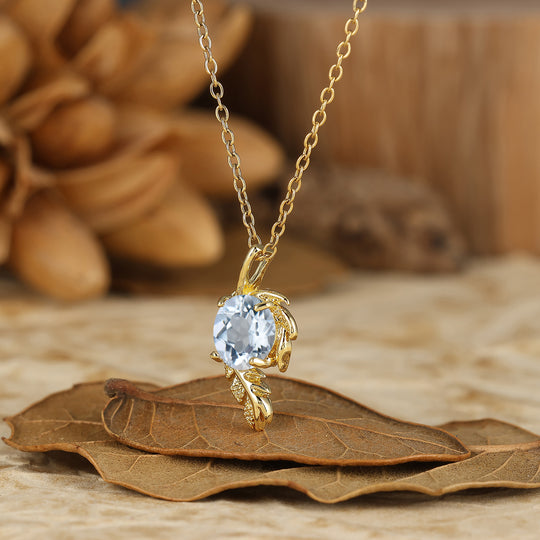 Nature-inspirierte runde natürliche Amethyst-Solitär-Blattwickel-Anhänger-Halskette 14K Gold Halskette für Damen