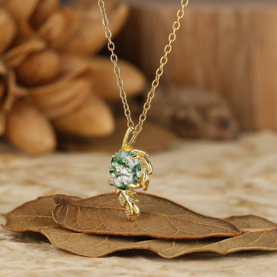 Nature-inspirierte runde natürliche Amethyst-Solitär-Blattwickel-Anhänger-Halskette 14K Gold Halskette für Damen