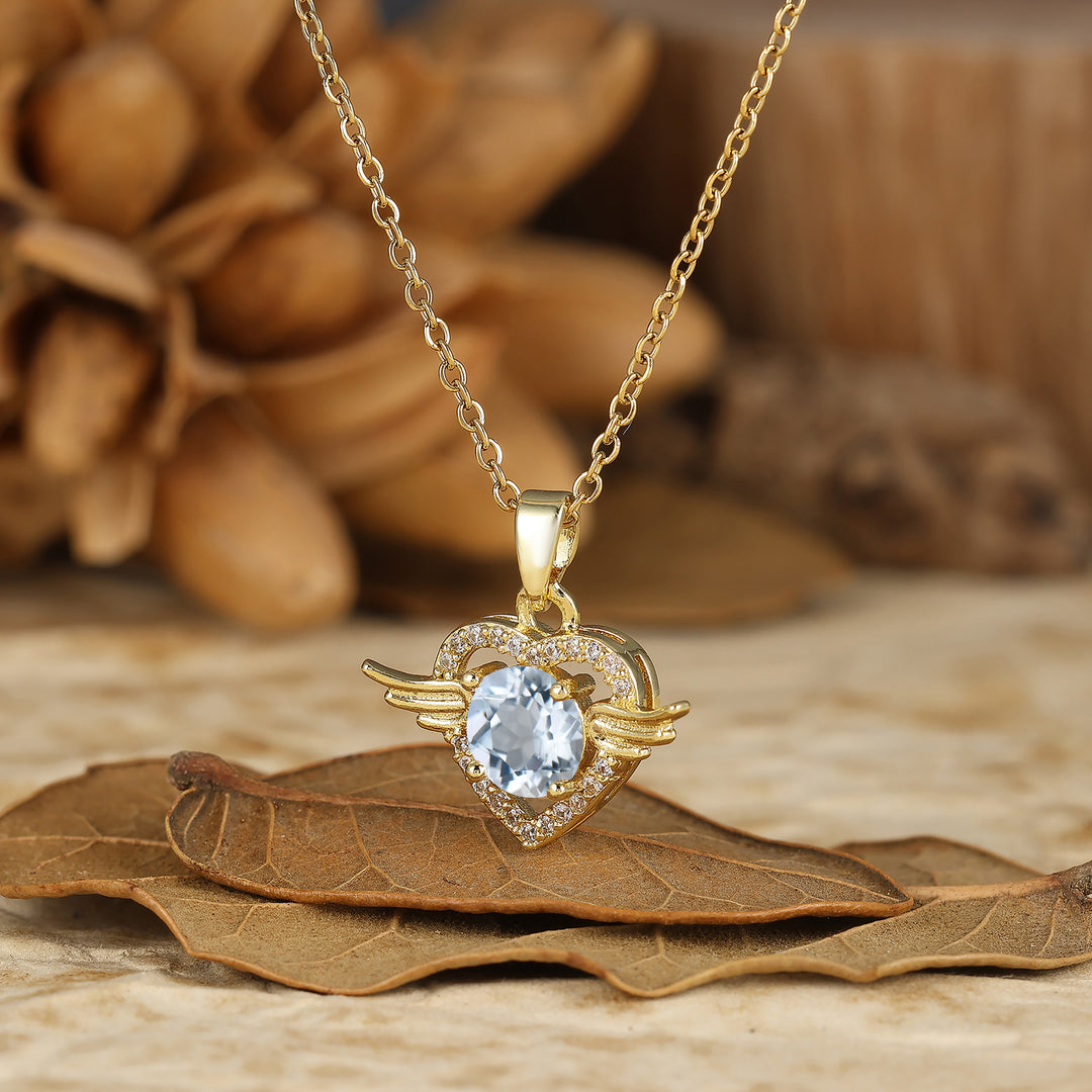925 Argento Collana con Ciondolo Cuore Ali d'Angelo Rotondo Naturale in Ametista Sottile Collana in Oro 14K per Donna