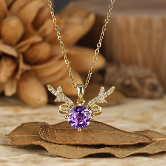 925 Sterlingsilber Zierliche Runde Aquamarin Hirschgeweih Anhänger Halskette 14K Gold Halskette