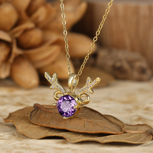 925 Sterlingsilber Zierliche Runde Aquamarin Hirschgeweih Anhänger Halskette 14K Gold Halskette