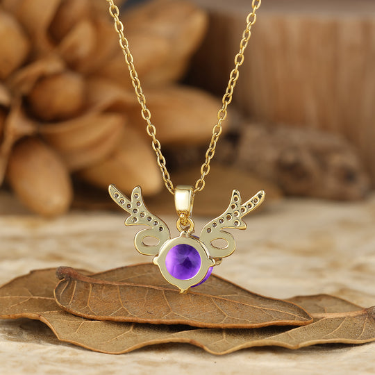 925 Sterlingsilber Zierliche Runde Aquamarin Hirschgeweih Anhänger Halskette 14K Gold Halskette