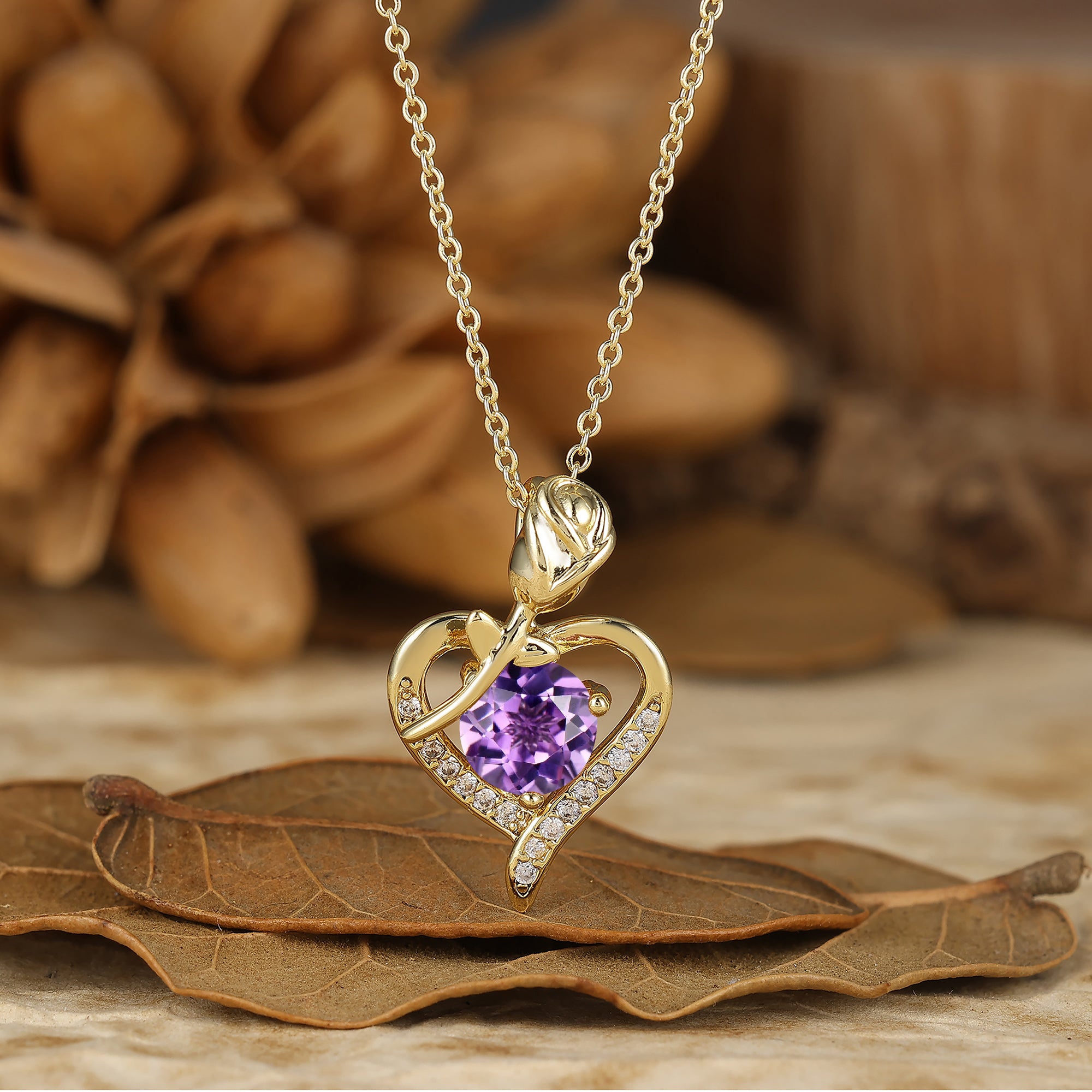 Unique Heart Pendant Round Amethyst Rose Floral Pendant Necklace For Her -  Esdomera.com