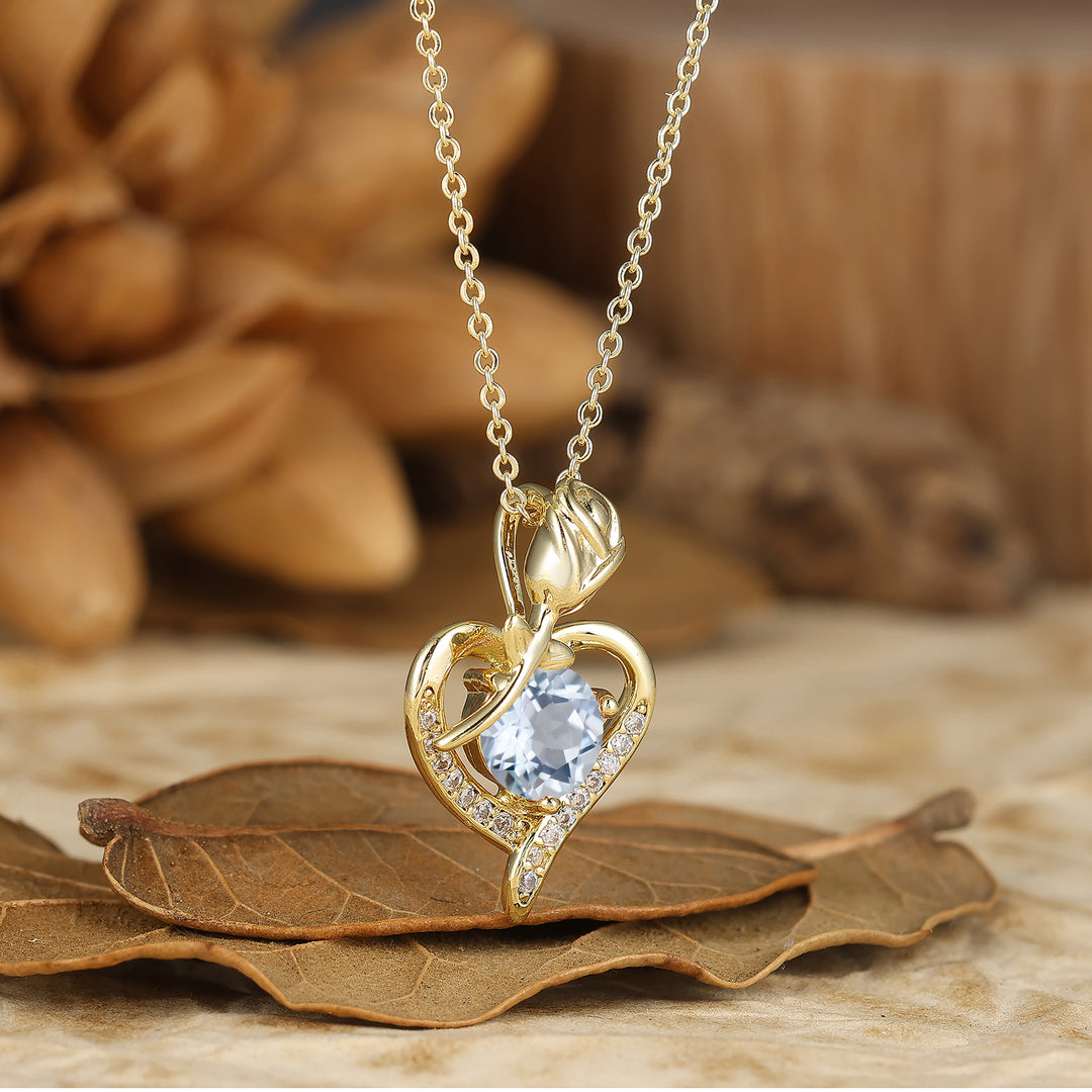 Natural Moss Agate Collana con Motivo a Cuore Pendente Floreale Rosa per Lei