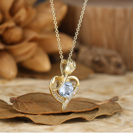 Natural Moss Agate Collana con Motivo a Cuore Pendente Floreale Rosa per Lei