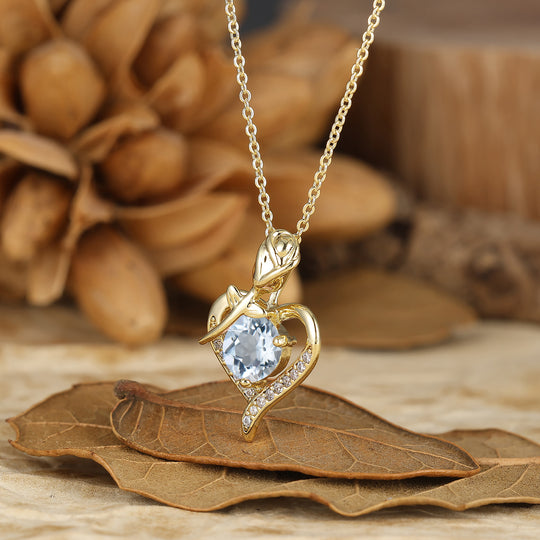 Natural Moss Agate Collana con Motivo a Cuore Pendente Floreale Rosa per Lei