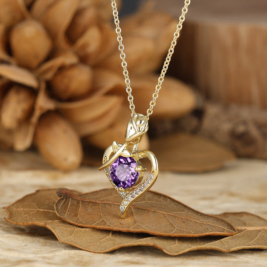 Natural Moss Agate Collana con Motivo a Cuore Pendente Floreale Rosa per Lei