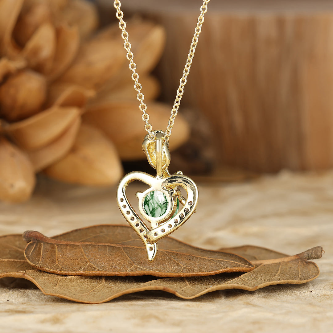Natural Moss Agate Collana con Motivo a Cuore Pendente Floreale Rosa per Lei