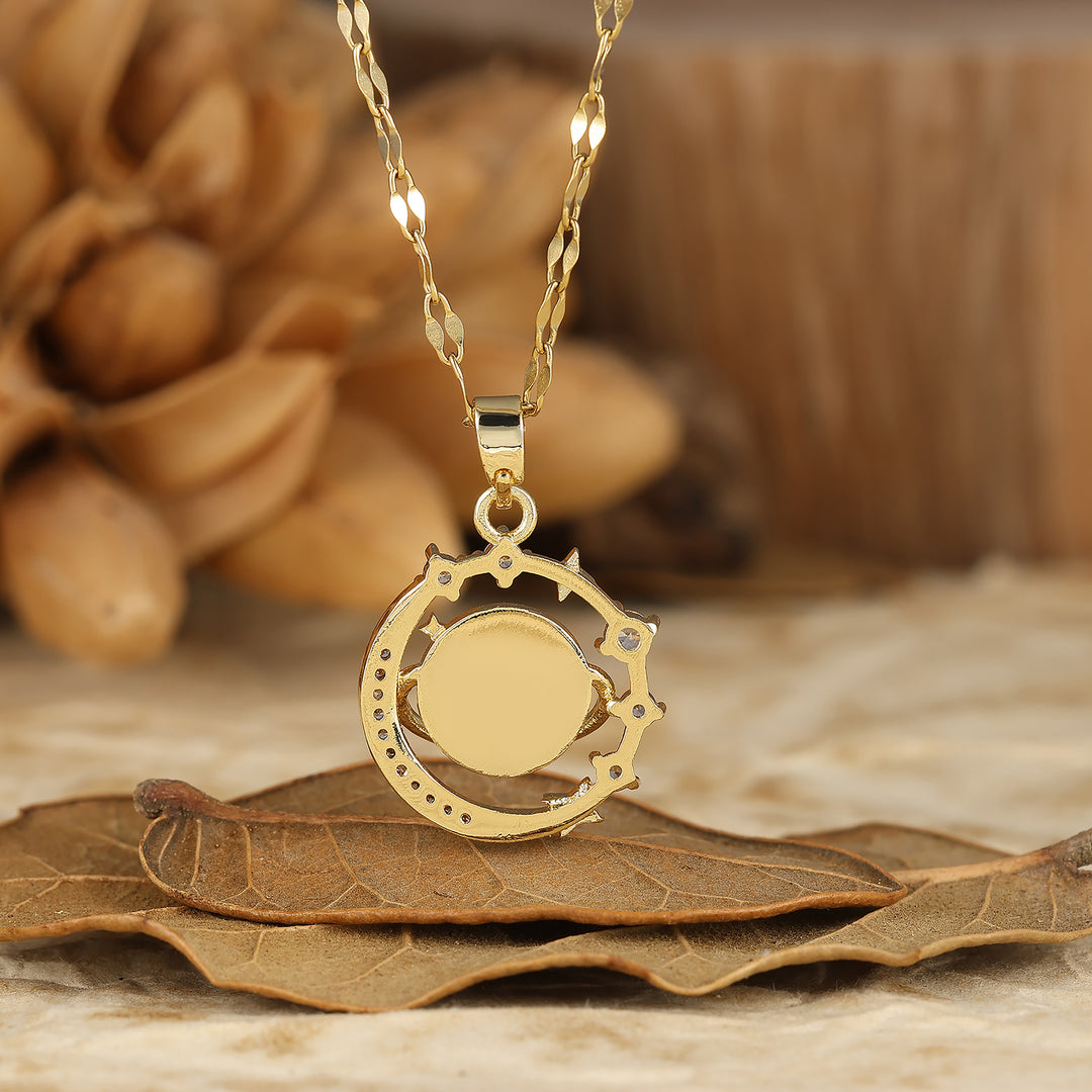 925 Plata Collar Colgante Redondo Delicado con Amatista Natural Luna y Estrellas Collar de Oro 14K