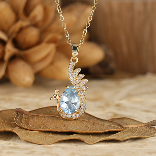 925 Sterling Silver Unique Teardrop Elegant Natural Amethyst Swan/Peacock Pendant Necklace for Women