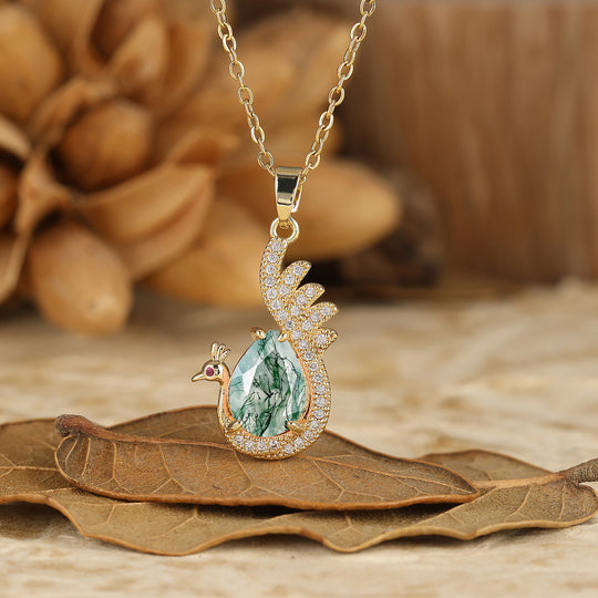 925 Sterling Silver Unique Teardrop Elegant Natural Amethyst Swan/Peacock Pendant Necklace for Women