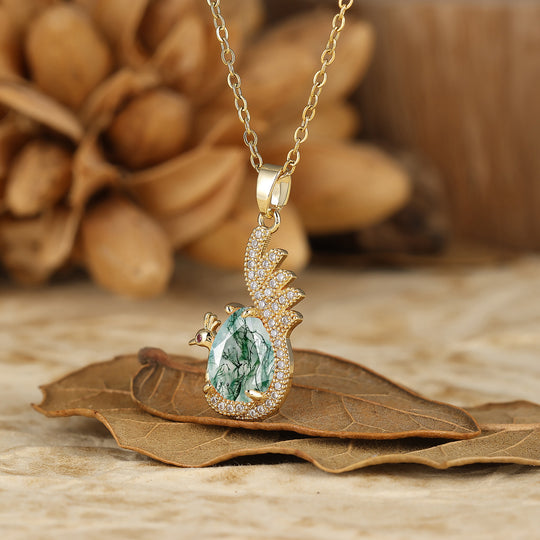 925 Sterling Silver Unique Teardrop Elegant Natural Amethyst Swan/Peacock Pendant Necklace for Women