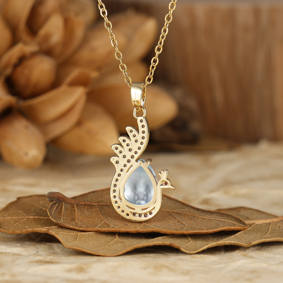925 Sterling Silver Unique Teardrop Elegant Natural Amethyst Swan/Peacock Pendant Necklace for Women