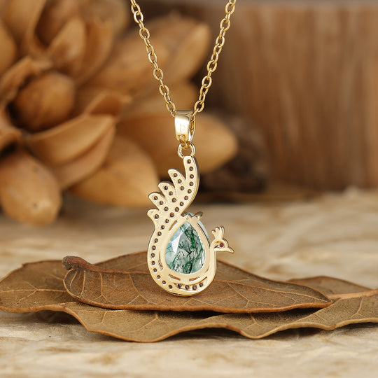 925 Sterling Silver Unique Teardrop Elegant Natural Amethyst Swan/Peacock Pendant Necklace for Women