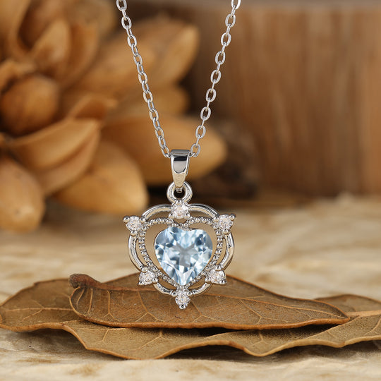 925 Argento Sterling Naturale Agata Muschiata a Cuore Corona Ciondolo Collana Collana in Oro 14K per Donna