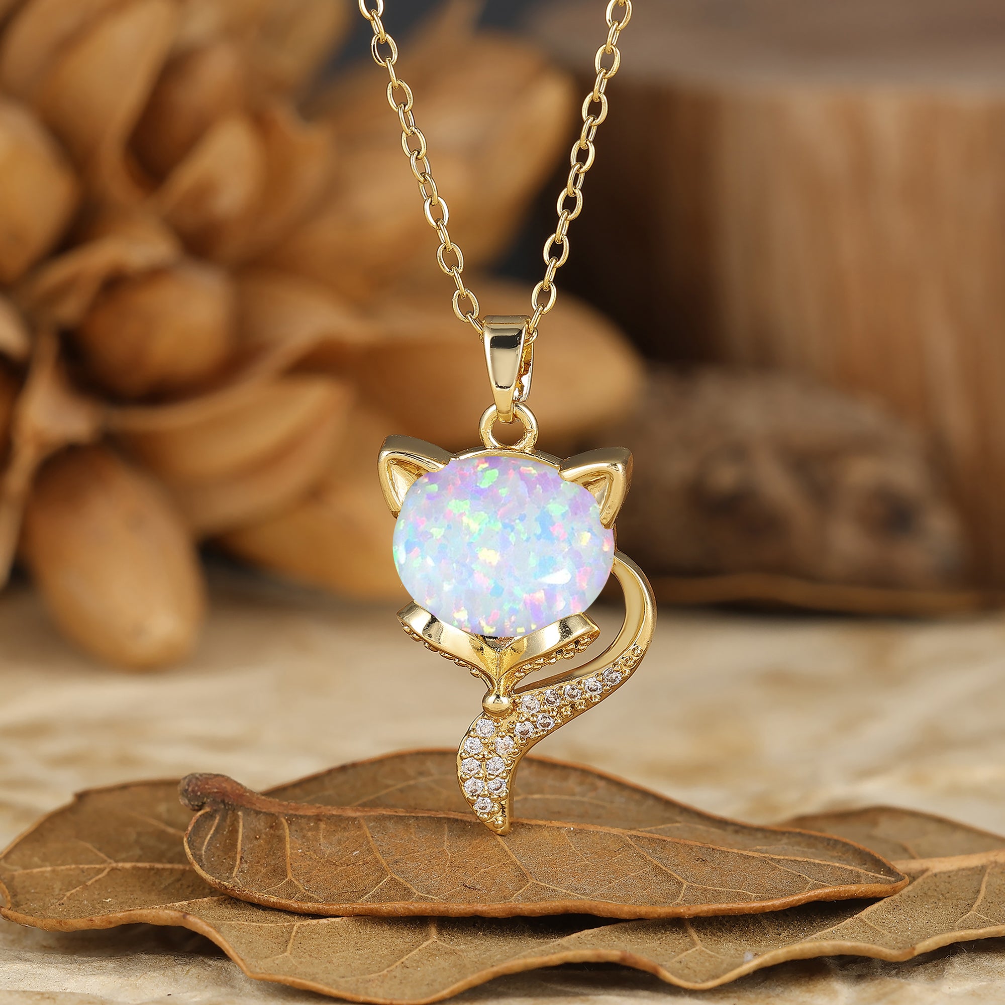 Unique Animal Oval Cut Black Onyx Fox Solitaire Pendant Necklace