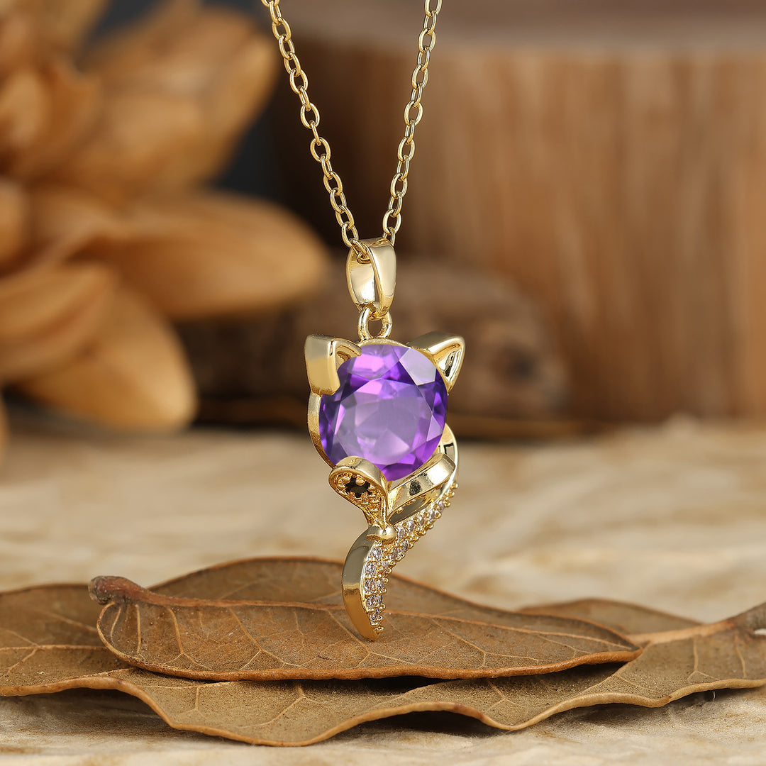 Unique Animal Oval Cut Natural Moss Agate Fox Solitaire Pendant Necklace 14K Gold Neckalce for Women