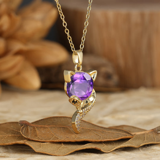 Unique Animal Oval Cut Natural Moss Agate Fox Solitaire Pendant Necklace 14K Gold Neckalce for Women