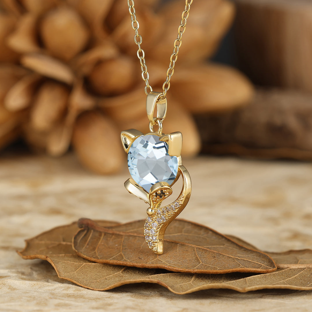 Unique Animal Oval Cut Natural Moss Agate Fox Solitaire Pendant Necklace 14K Gold Neckalce for Women