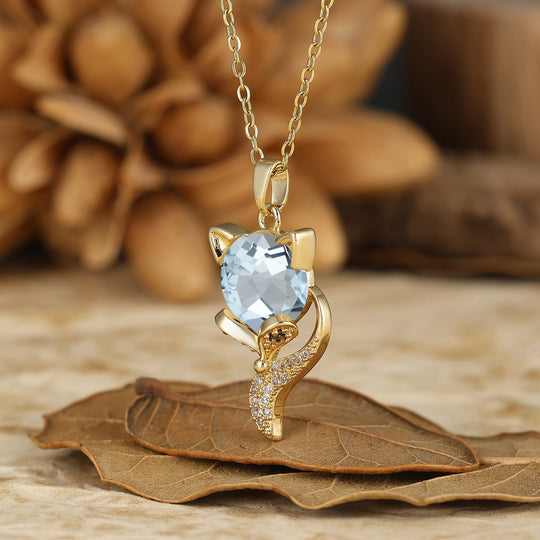 Unique Animal Oval Cut Natural Moss Agate Fox Solitaire Pendant Necklace 14K Gold Neckalce for Women