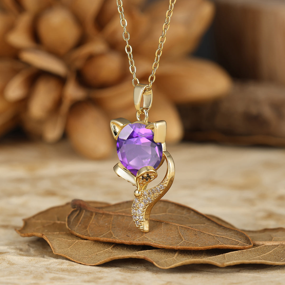 Unique Animal Oval Cut Natural Moss Agate Fox Solitaire Pendant Necklace 14K Gold Neckalce for Women