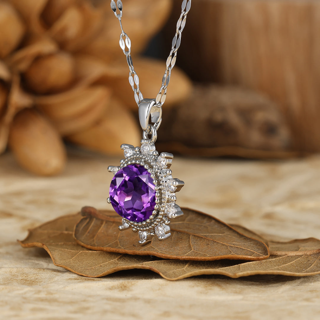 Delicate Round Cut Natural Moss Agate Sun Halo Pendant Necklace 14K Gold Neckalce