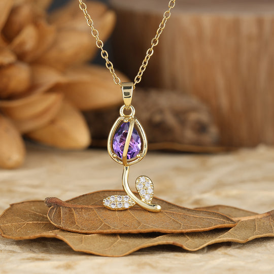 Nature-Inspired Pear Cut Aquamarine Teardrop Tulip/Flower Pendant Necklace 14K Gold Neckalce for Women