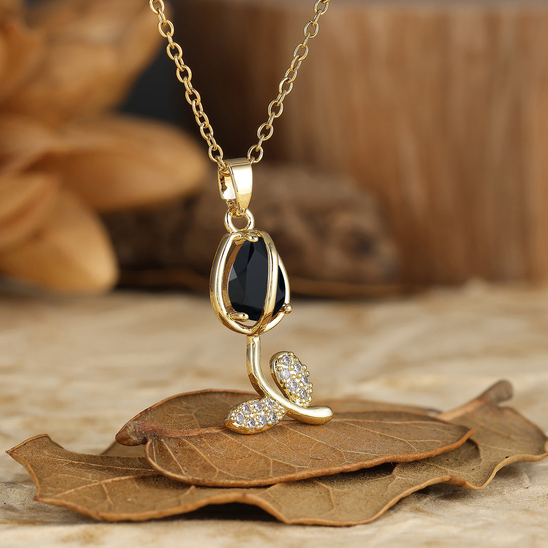 Nature-Inspired Pear Cut Ruby Teardrop Tulip/Flower Pendant Necklace 14K Gold Neckalce for Women