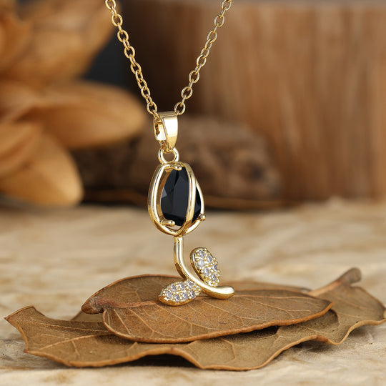 Nature-Inspired Pear Cut Ruby Teardrop Tulip/Flower Pendant Necklace 14K Gold Neckalce for Women