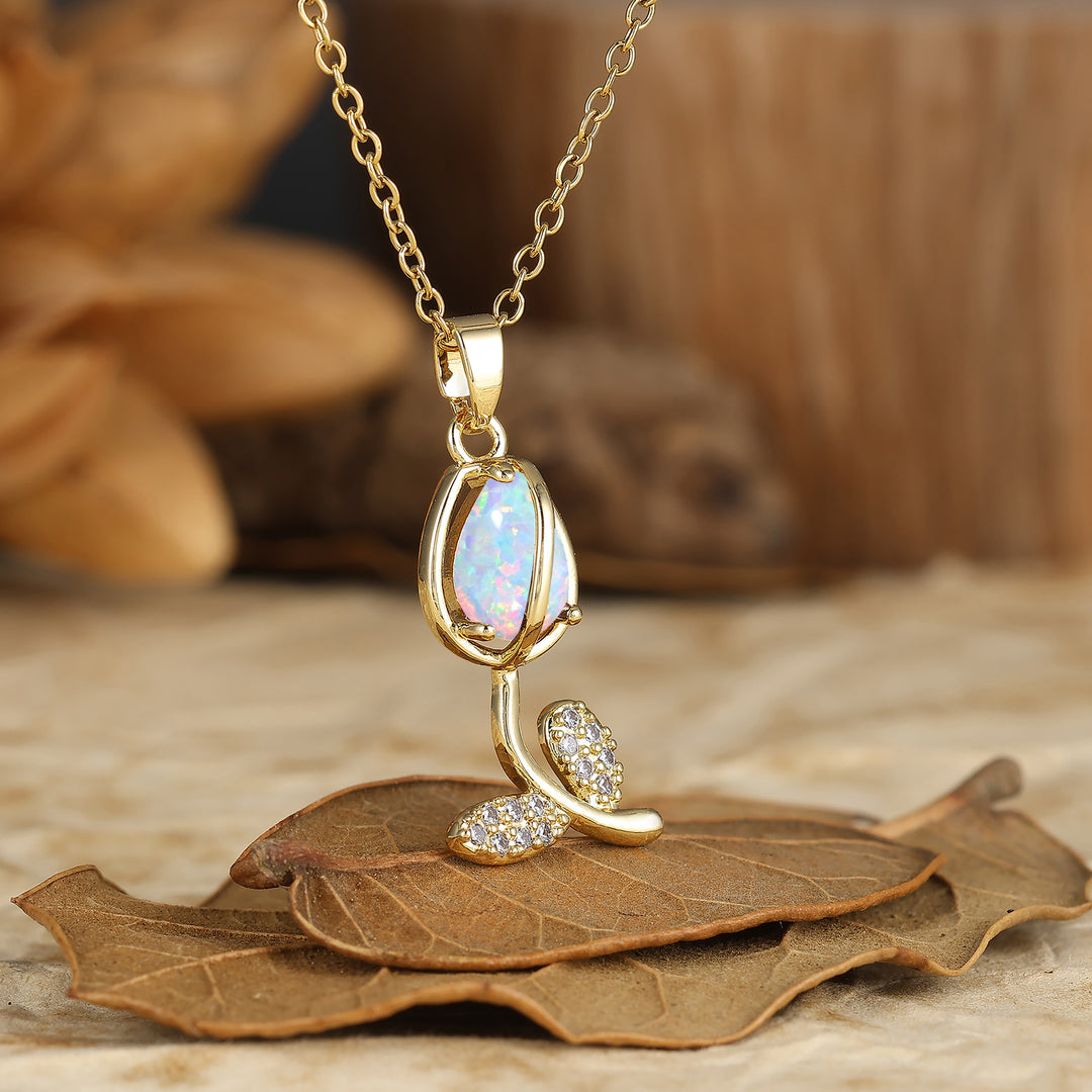 Nature-Inspired Pear Cut Ruby Teardrop Tulip/Flower Pendant Necklace 14K Gold Neckalce for Women